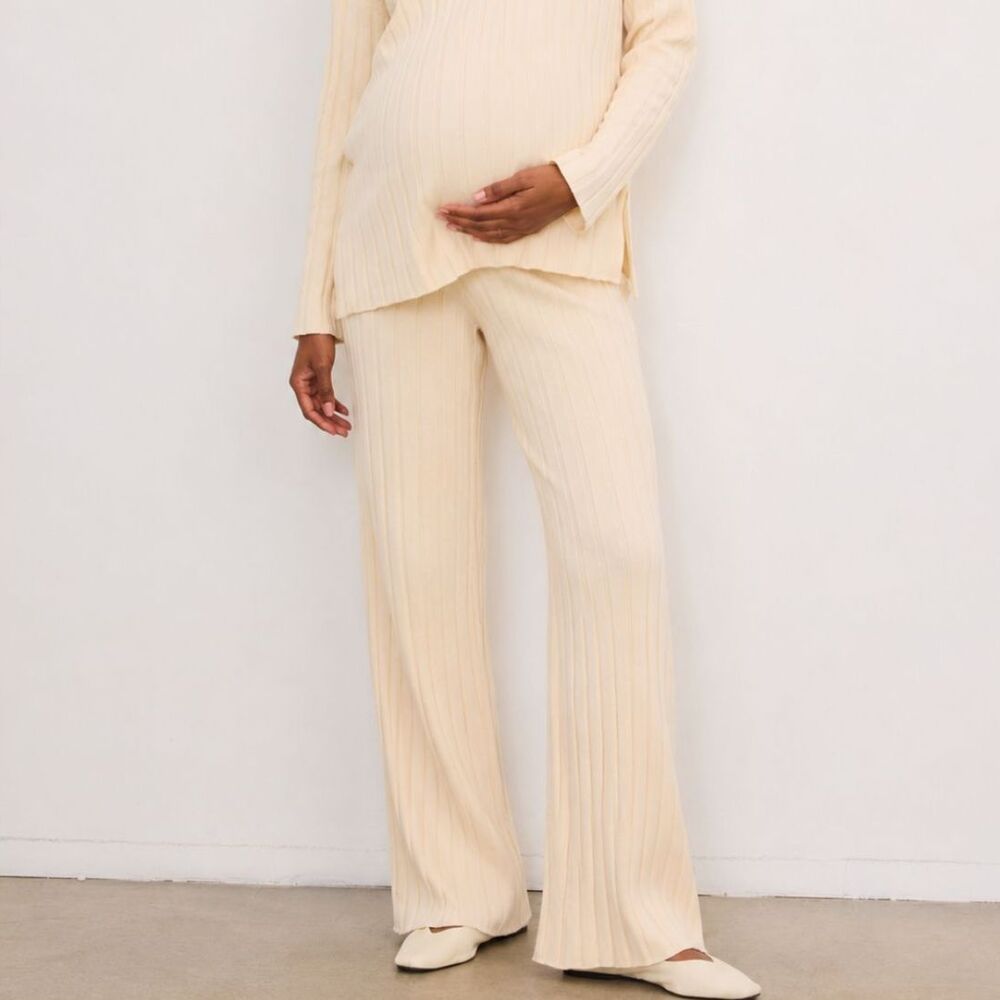 HATCH The Keira Cotton Pant Women's Maternity Medium Ivory Rib Knit Lounge